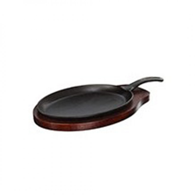 Plato Steak 25X19Cm Fierro Fundido Negro C/Base Madera Winco