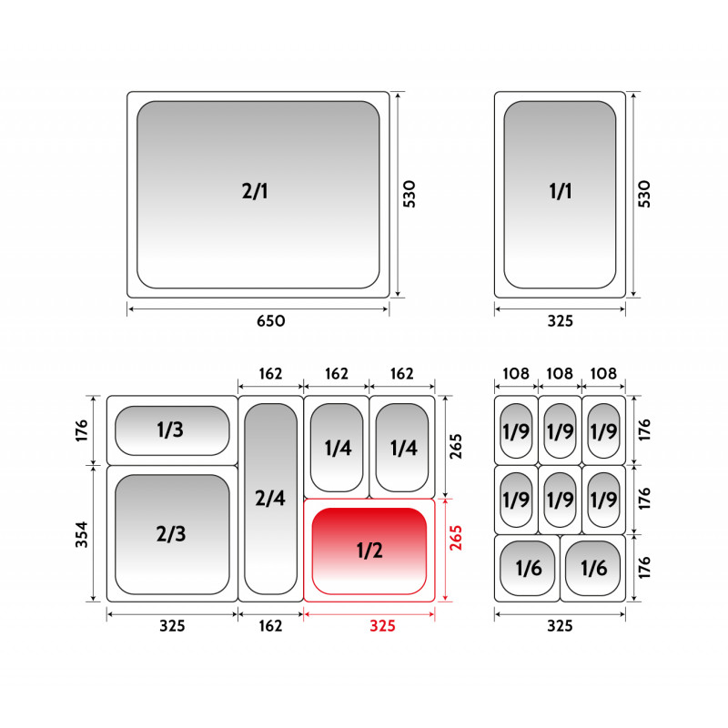 Depósito gastronorm 1/2 6.5cm acero inoxidable 0.6mm Big Chef