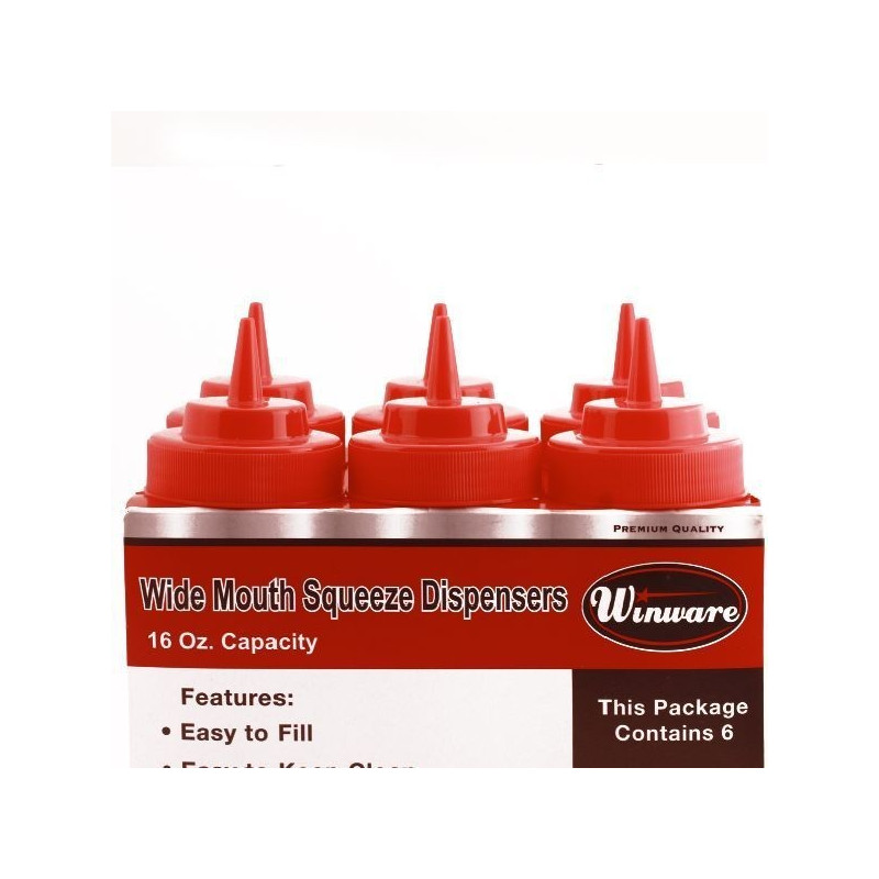 Botella Salsa 470ml Plástica Roja Boca Ancha 6 Unidades | Winco