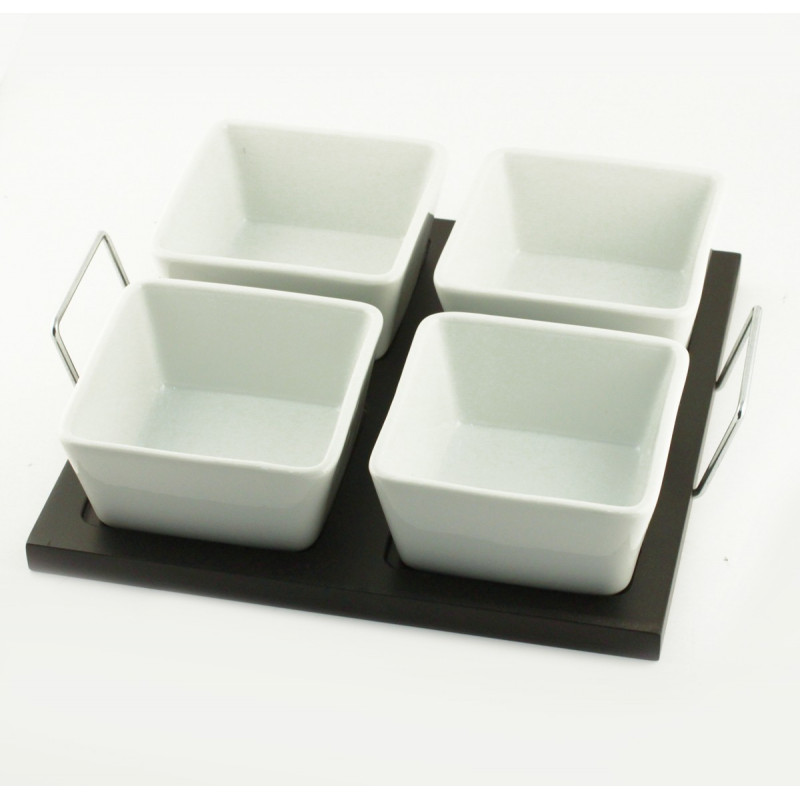 Salsera Cuadrada Castello | Set 4 Pocillos Porcelana de 8,5cm