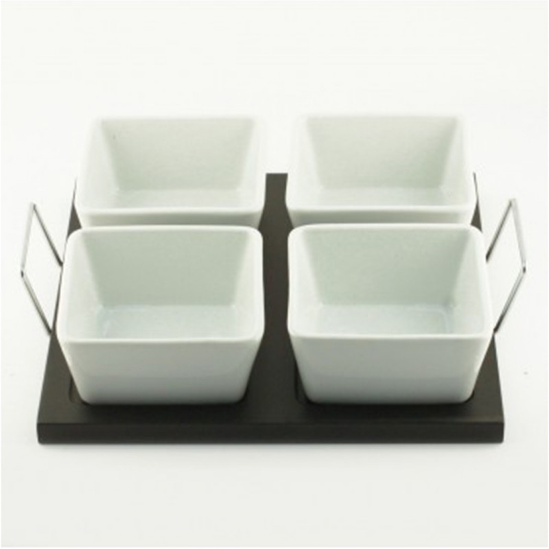 Salsera Cuadrada Castello | Set 4 Pocillos Porcelana de 8,5cm
