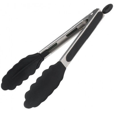 Tenaza Cocina Retractil 22Cm Inox C/Puntas Silicona Negra