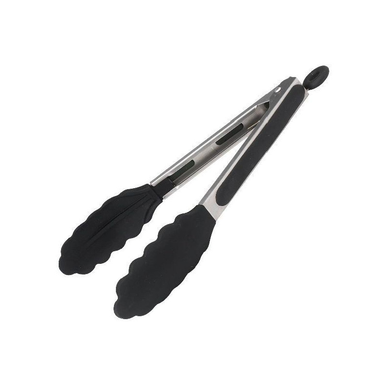 Tenaza Cocina Retractil 22Cm Inox C/Puntas Silicona Negra
