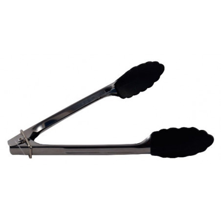 Tenaza Cocina Retractil 30Cm Inox C/Puntas Silicona Negra