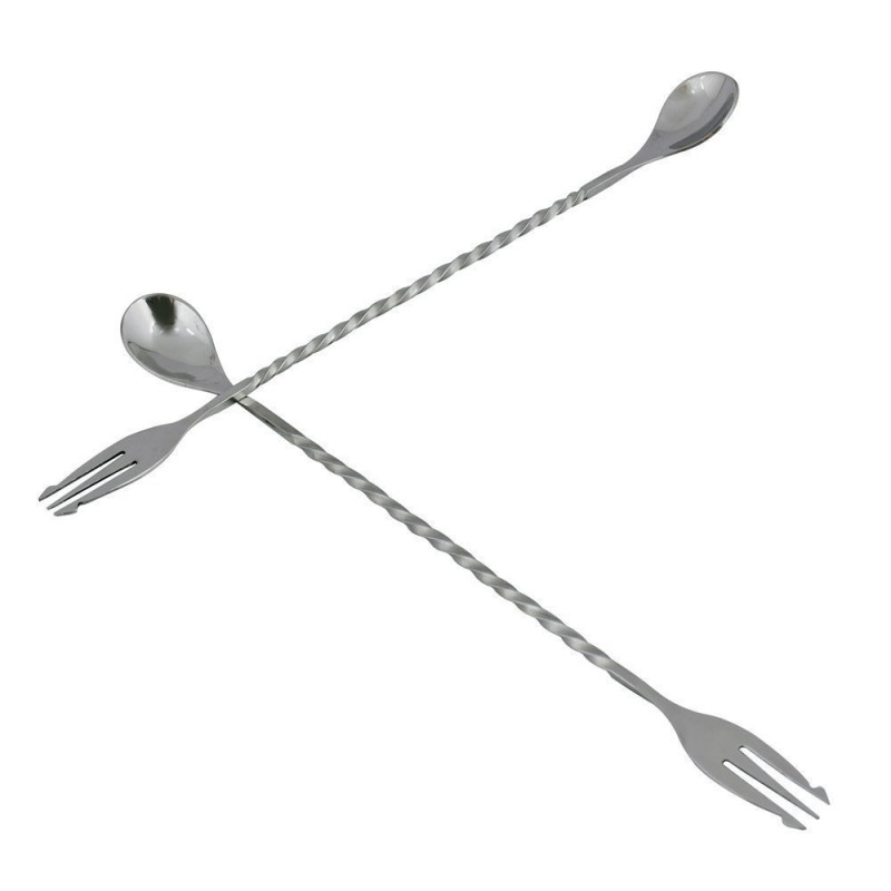 Cuchara de Cocteleria Acero 33cm Con Tenedor Barkeeper