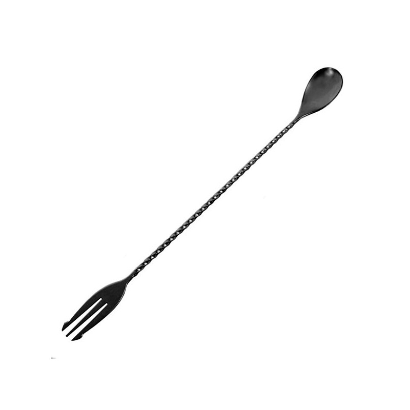 Cuchara de Cocteleria Acero Negro 33Cm con Tenedor Barkeeper