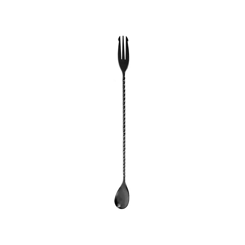 Cuchara de Cocteleria Acero Negro 33Cm con Tenedor Barkeeper