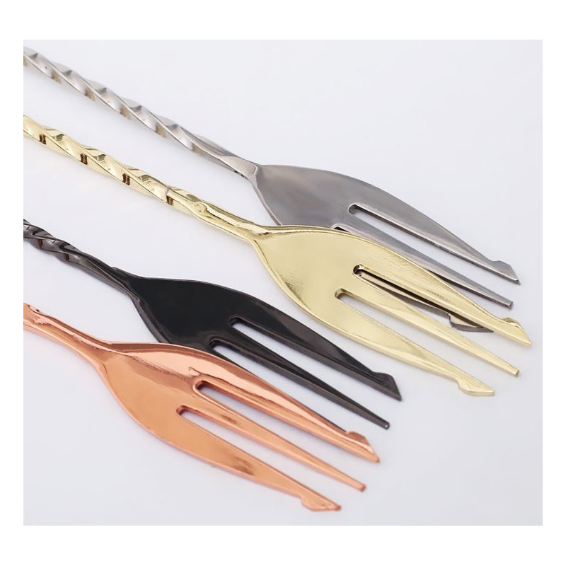 Cuchara de Cocteleria Acero Negro 33Cm con Tenedor Barkeeper