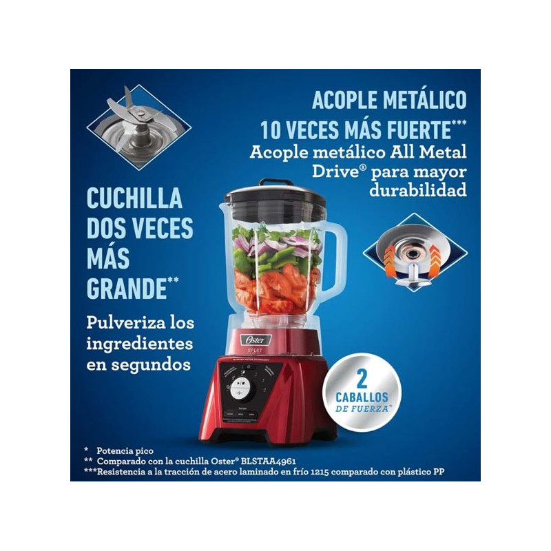 Licuadora Oster Xpert Blst3bcpg 2hp 2 Litros Vaso de Vidrio Rojo