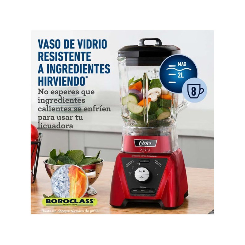 Licuadora Oster Xpert Blst3bcpg 2hp 2 Litros Vaso de Vidrio Rojo