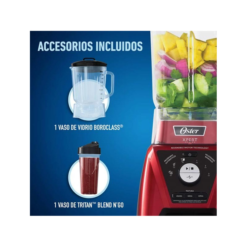 Licuadora Oster Xpert Blst3bcpg 2hp 2 Litros Vaso de Vidrio Rojo