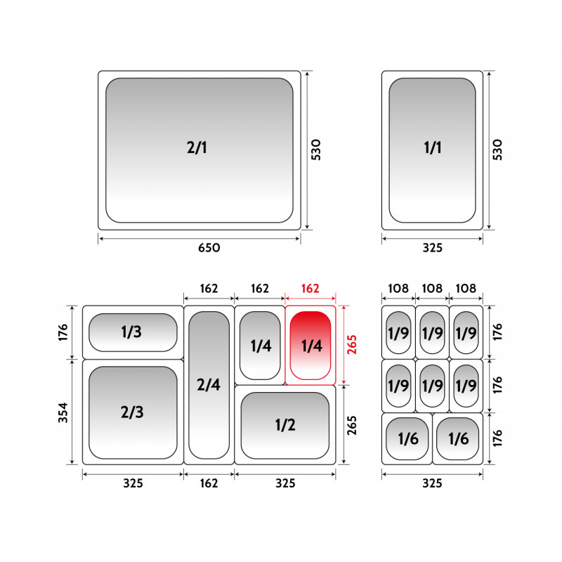 Depósito gastronorm 1/4 15cm acero inoxidable 0.6mm Big Chef
