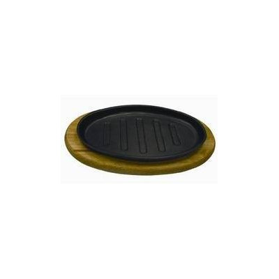 Plato Steak Fierro Fundido Negro Con Base Madera 24X18 cm