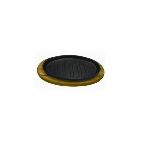 Plato Steak Fierro Fundido Negro Con Base Madera 24X18 cm