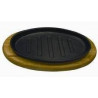 Plato Steak Fierro Fundido Negro Con Base Madera 24X18 cm