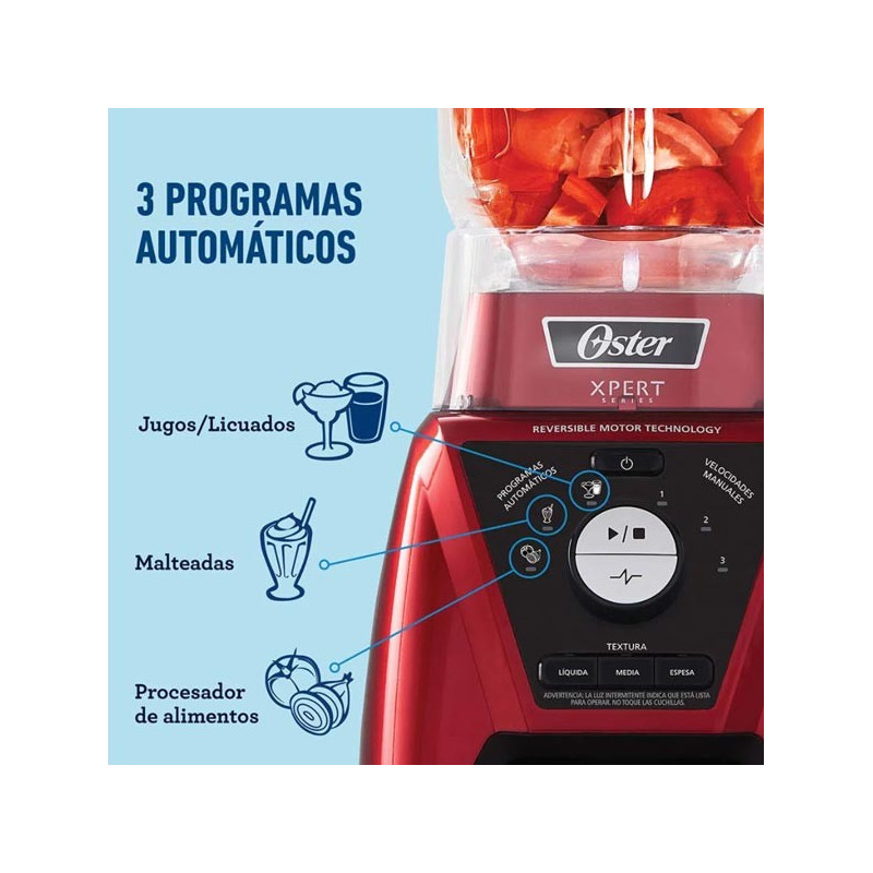 Licuadora Oster Xpert Blst3bcpg 2hp 2 Litros Vaso de Vidrio Rojo