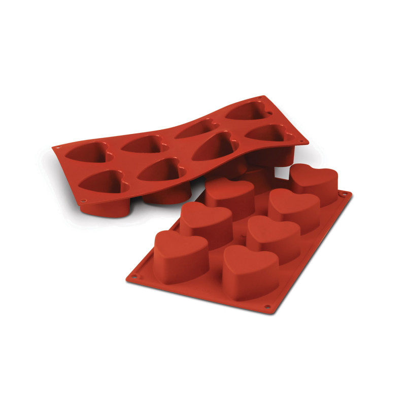 MOLDE CORAZON SILICON TERRACOTA 8 CAVIDADES Ø60X35MM SILIKOMART SF040