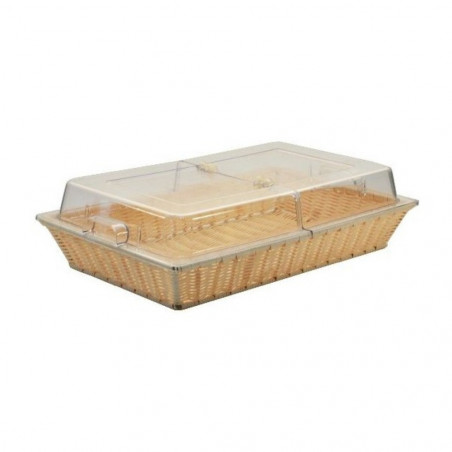 Cesta Polyrattan Rectantgular con Tapa 52.5x32.5x8cm Beige