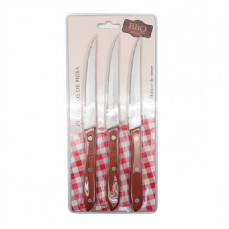 Cuchillo Carne Bbq Inox 1.2Mm Castaño 3Pzs