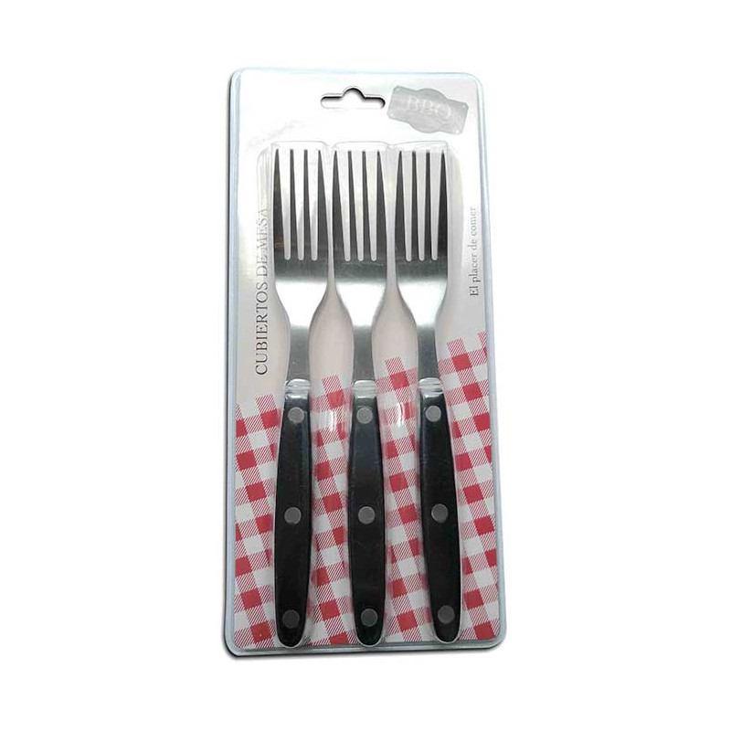 Set 3 tenedor mesa acero inoxidable BBQ mango baquelita