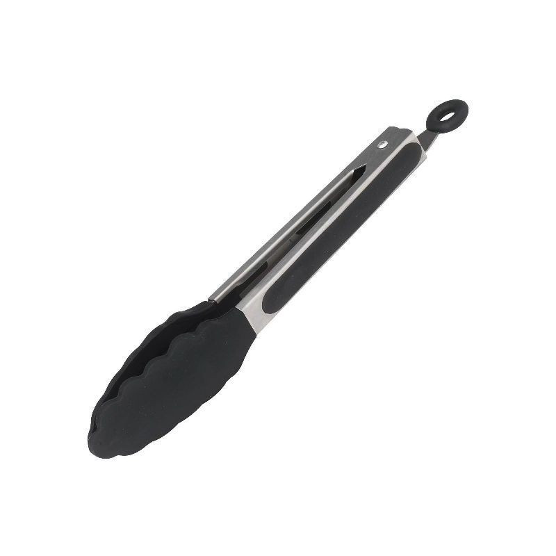 Tenaza Cocina Retractil 22Cm Inox C/Puntas Silicona Negra