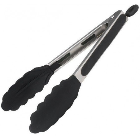 Tenaza Cocina Retractil 22Cm Inox C/Puntas Silicona Negra