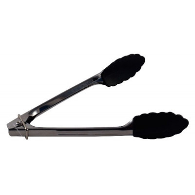 Tenaza Cocina Retractil 30Cm Inox C/Puntas Silicona Negra