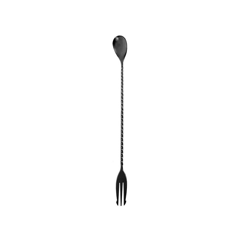 Cuchara de Cocteleria Acero Negro 33Cm con Tenedor Barkeeper