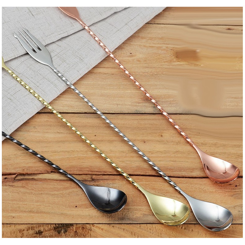 Cuchara de Cocteleria Acero Negro 33Cm con Tenedor Barkeeper