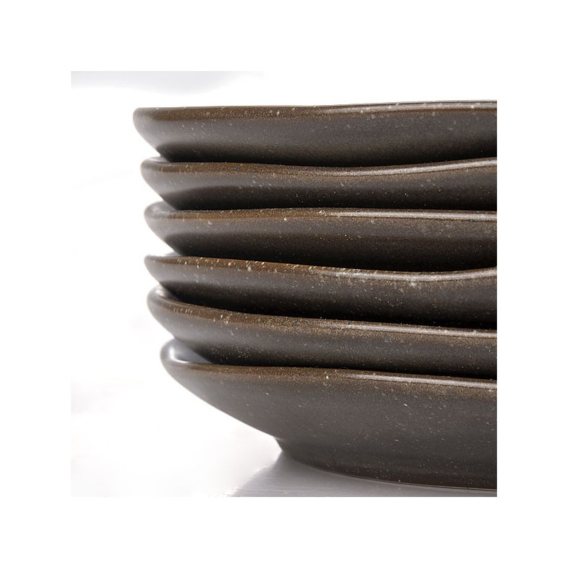 Set 6 plato pan porcelana grafito 16cm Terra