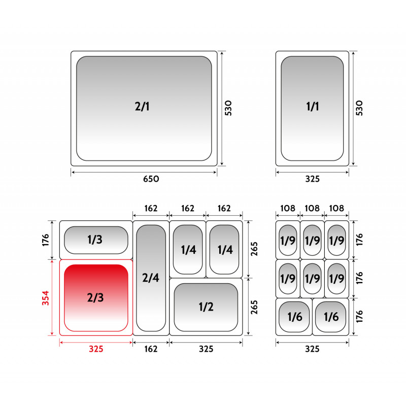 Depósito gastronorm 2/3 6.5cm acero inoxidable 0.6mm Big Chef