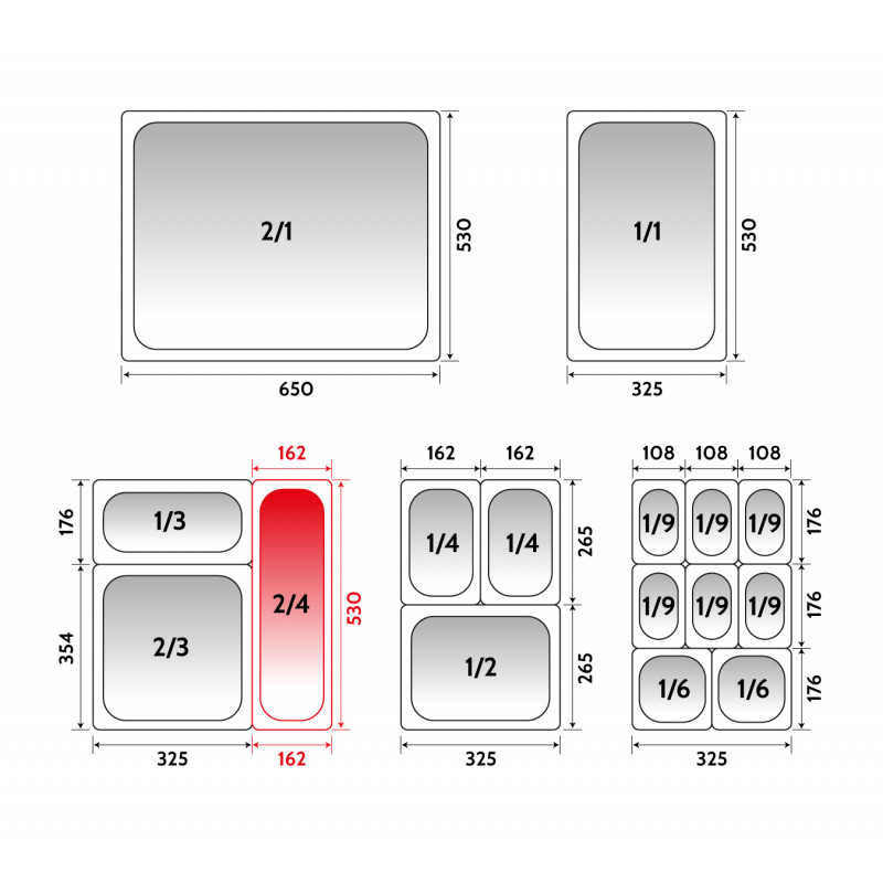 Depósito gastronorm 2/4 6.5cm acero inoxidable 0.6mm Big Chef
